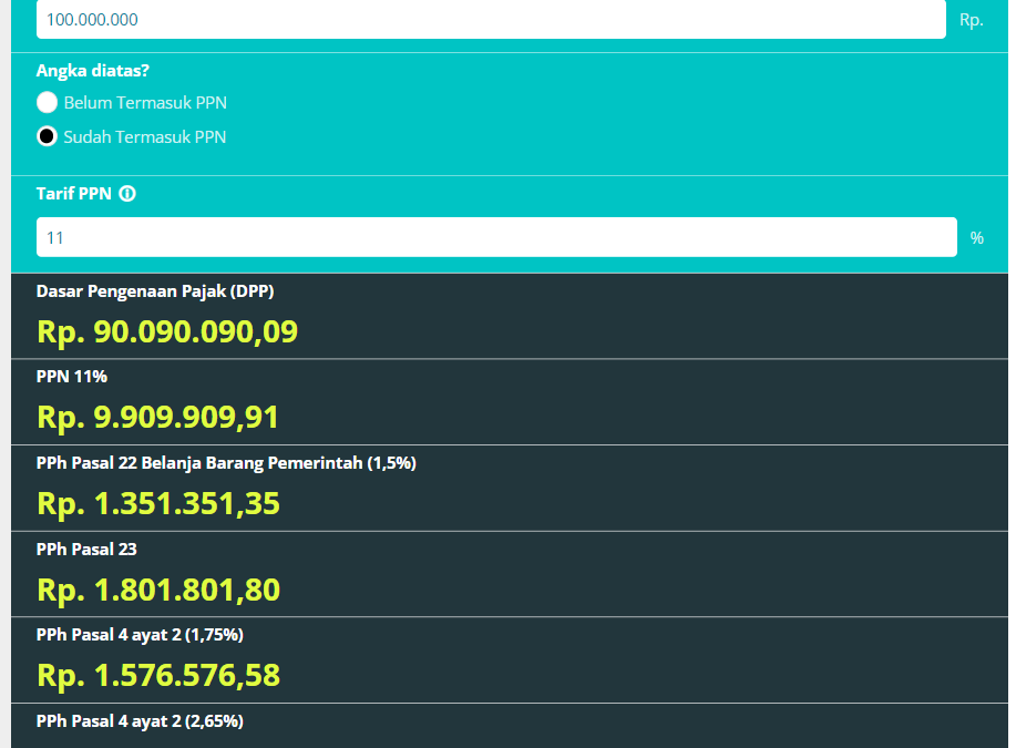 Kalkulator Penghitung Pajak PPN dan PPh serta Dasar Pengenaan Pajak